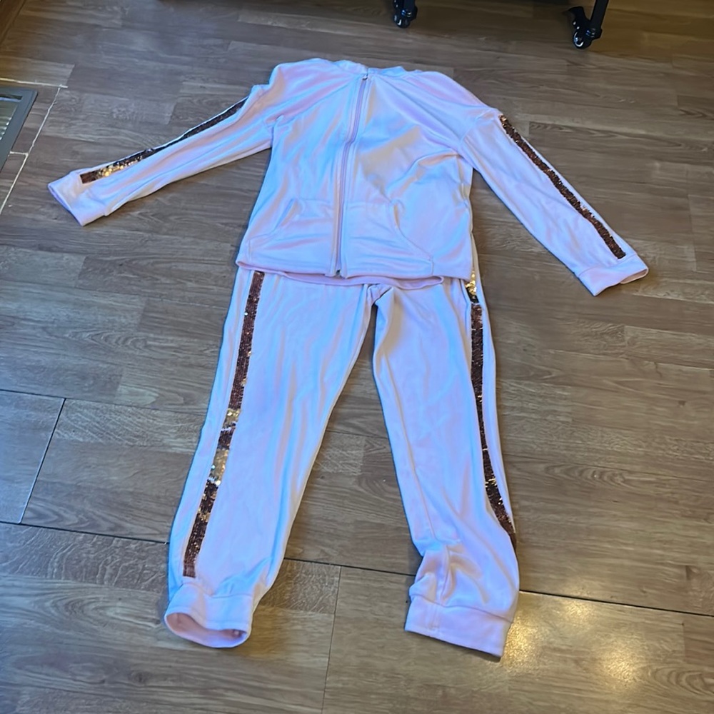 Girls pink - gold sequin fuzzy pajama/tracksuit
